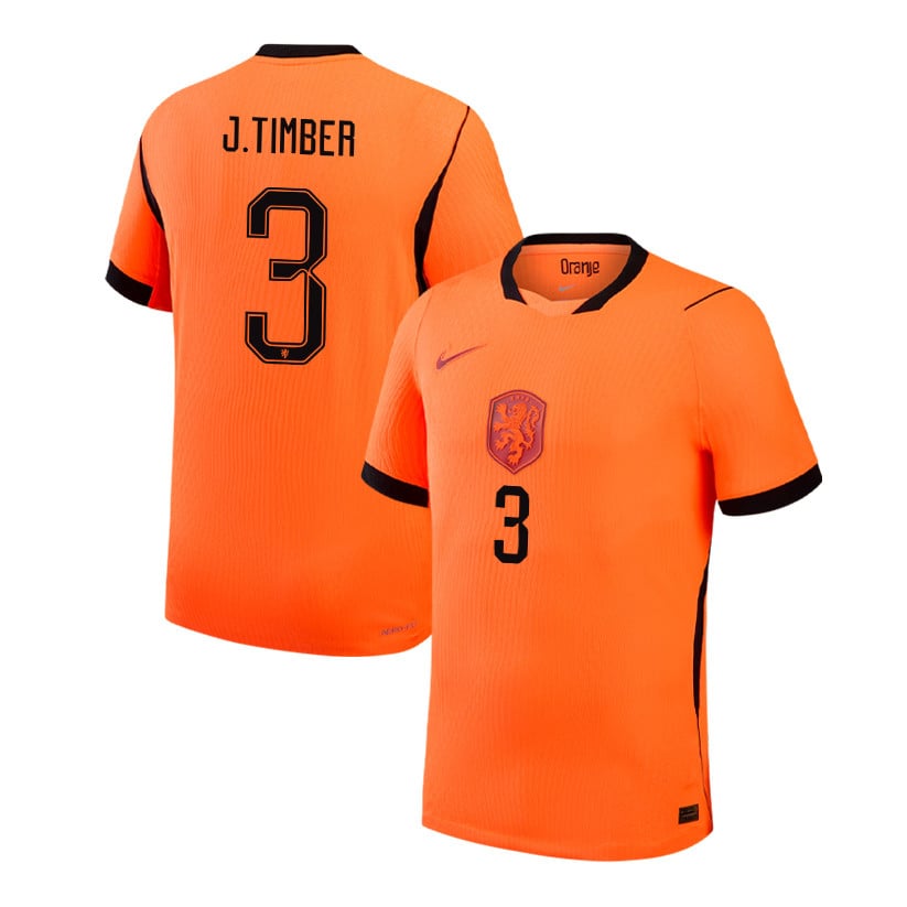 Jurriën Timber 3 Netherlands National Team 2026 Home Jersey - Orange, Men