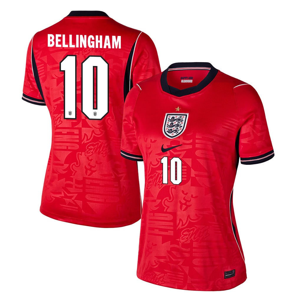 Jude Bellingham 10 Women's England National Team 2026 Away Jersey - Red