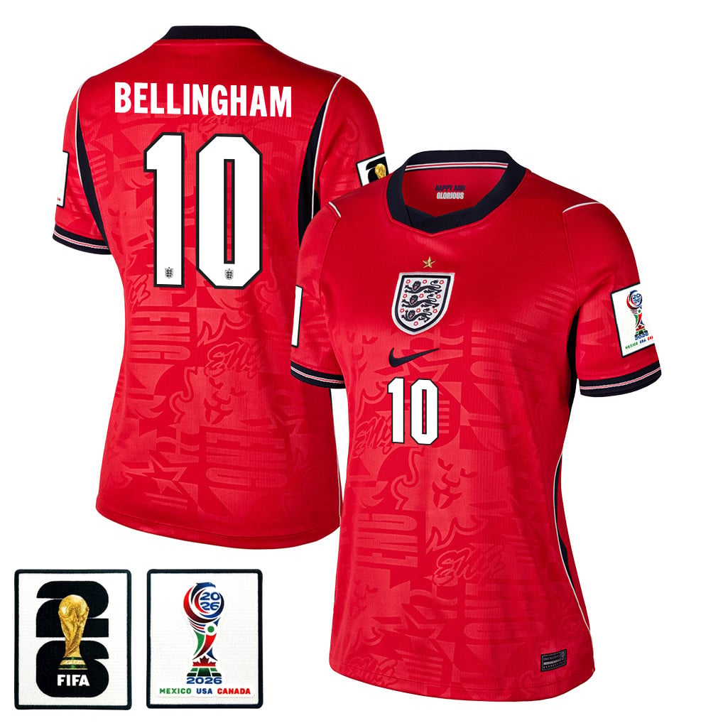 Jude Bellingham 10 Women's England National Team 2026 Away Jersey - Red