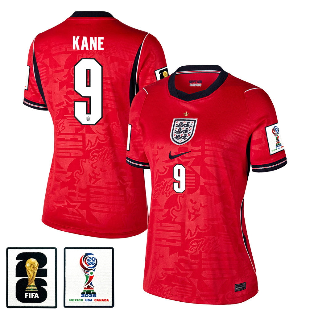 Harry Kane 9 Women's England National Team 2026 Away Jersey - Red