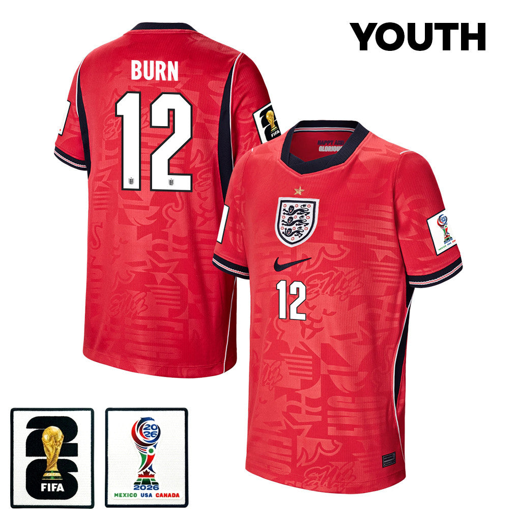 Dan Burn 12 Youth England National Team 2026 Away Jersey - Red