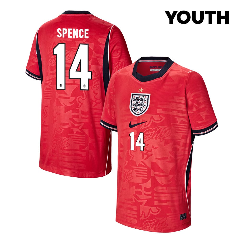 Djed Spence 14 Youth England National Team 2026 Away Jersey - Red