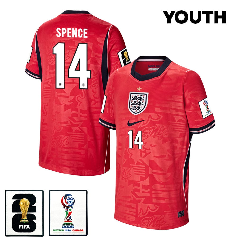 Djed Spence 14 Youth England National Team 2026 Away Jersey - Red