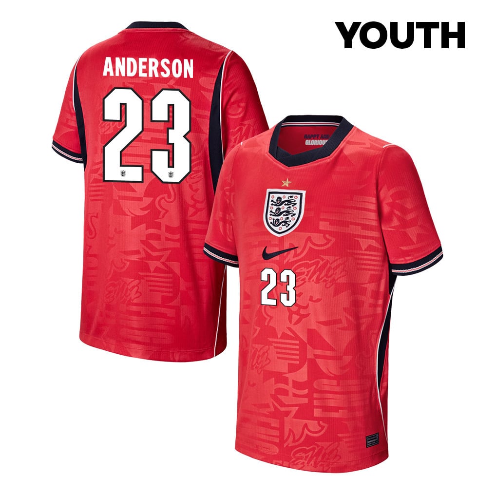 Elliot Anderson 23 Youth England National Team 2026 Away Jersey - Red