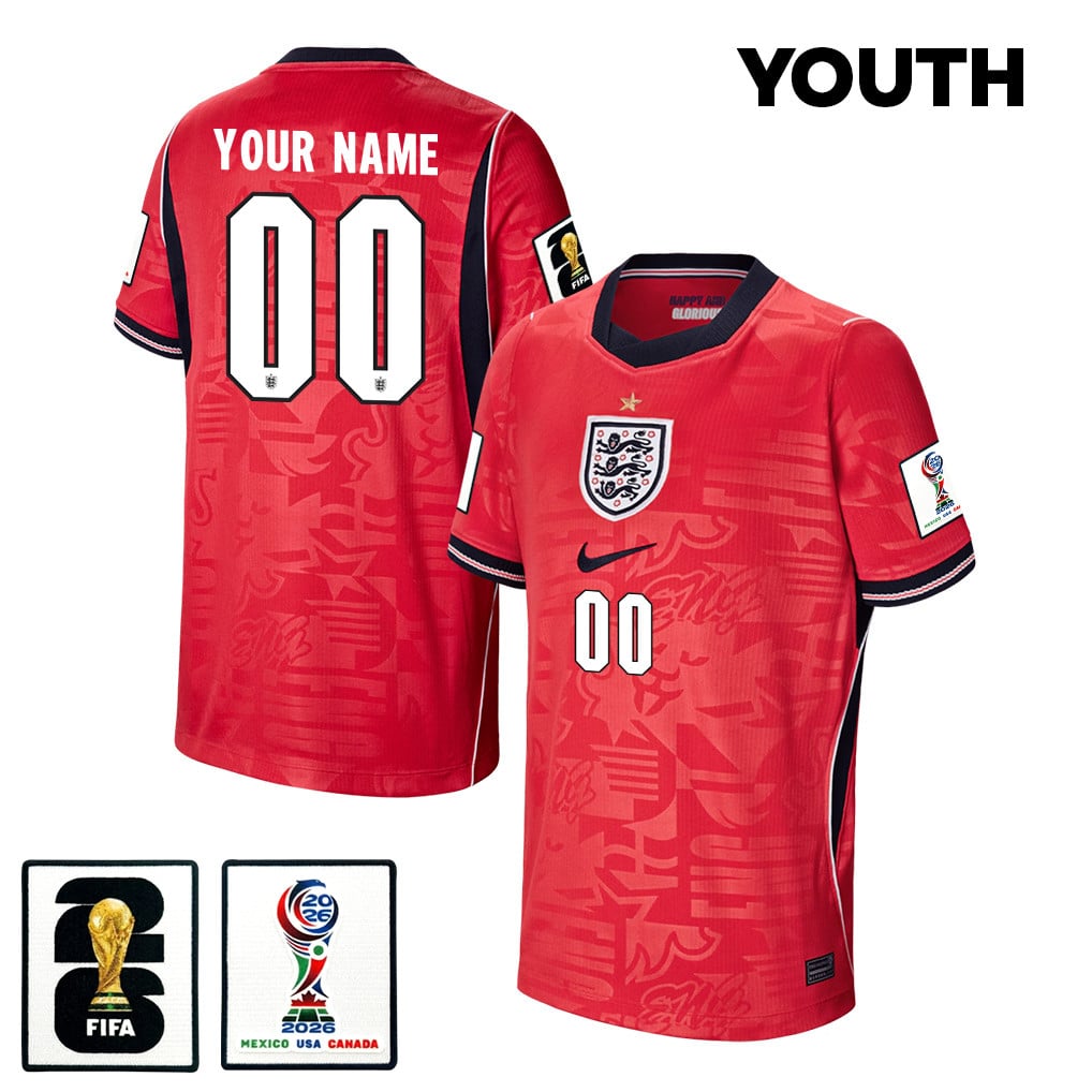 England National Team 2026 Youth Personalized Away Jersey - Red