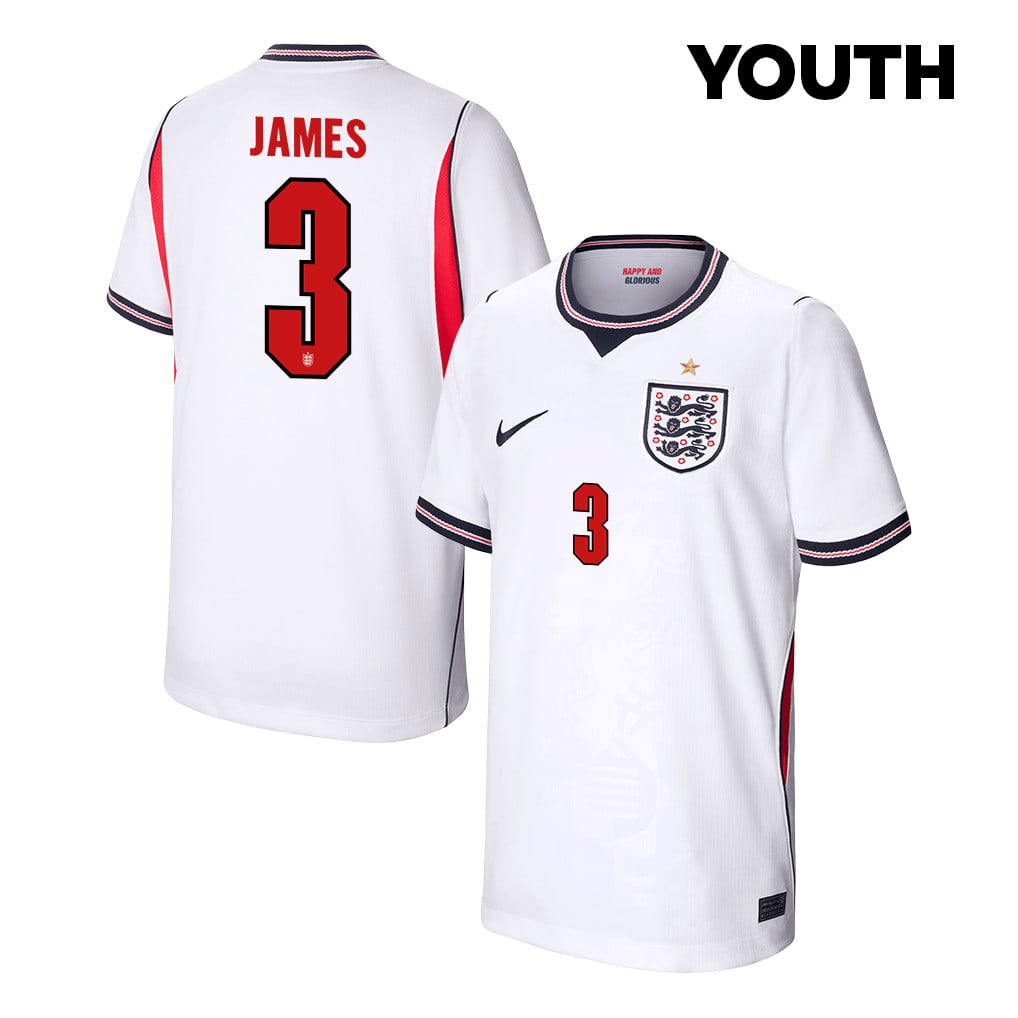 Reece James 3 Youth England National Team 2026 Home Jersey - White