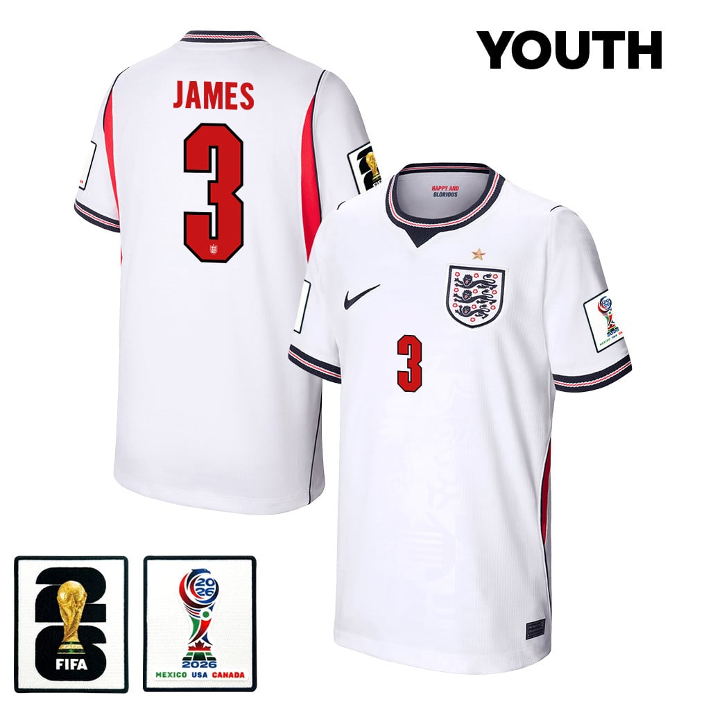 Reece James 3 Youth England National Team 2026 Home Jersey - White