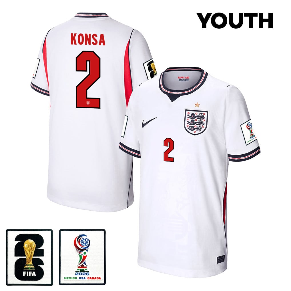 Ezri Konsa 2 Youth England National Team 2026 Home Jersey - White