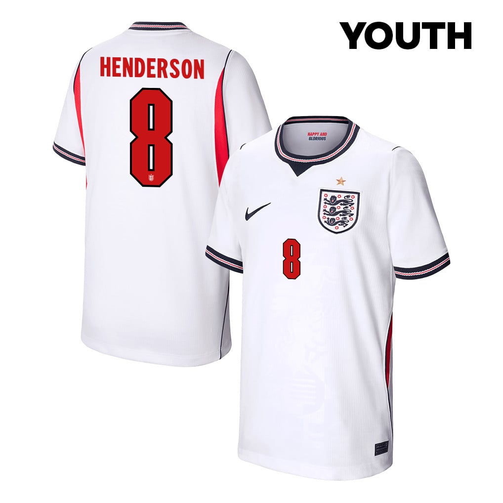 Jordan Henderson 8 Youth England National Team 2026 Home Jersey - White