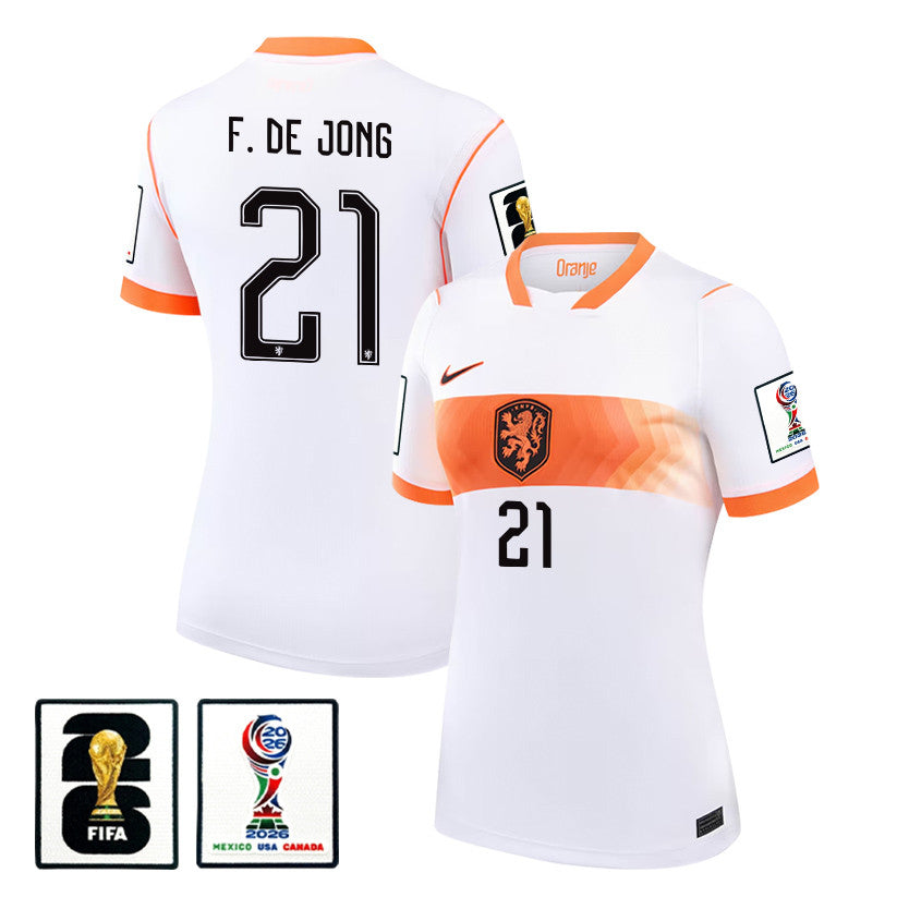 Frenkie de Jong 21 Women's Netherlands National Team 2026 Away Jersey - White
