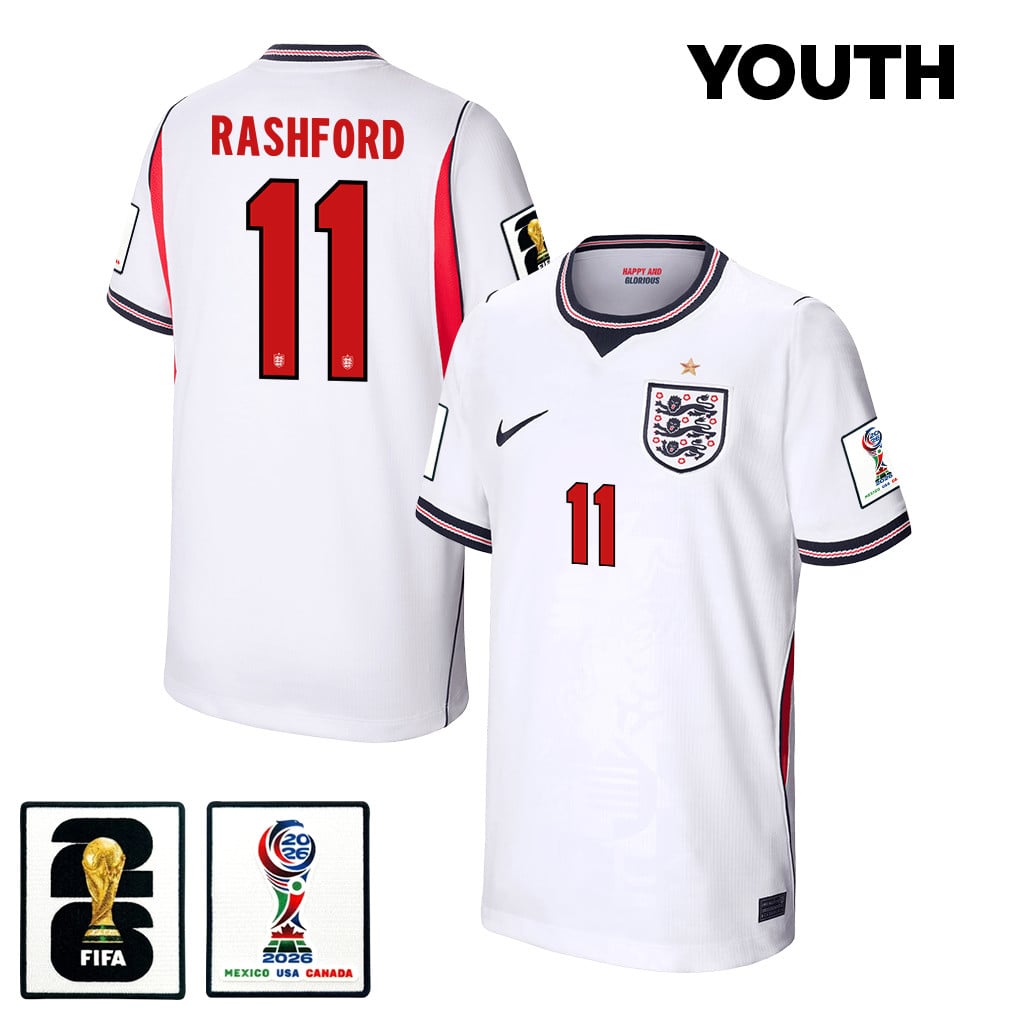 Marcus Rashford 11 Youth England National Team 2026 Home Jersey - White