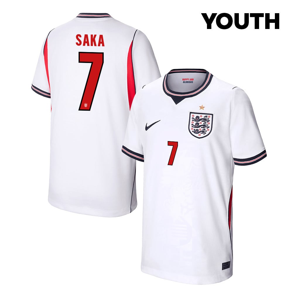 Bukayo Saka 7 Youth England National Team 2026 Home Jersey - White
