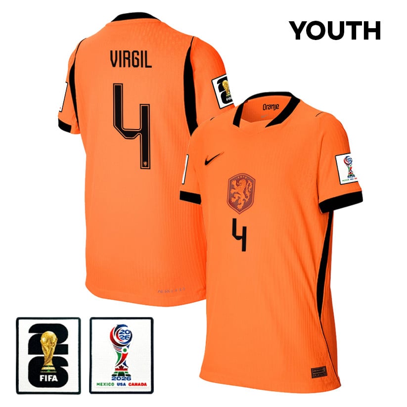 Virgil van Dijk 4 Youth Netherlands National Team 2026 Home Jersey - Orange