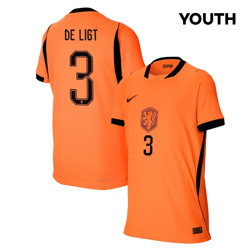 Matthijs de Ligt 3 Youth Netherlands National Team 2026 Home Jersey - Orange