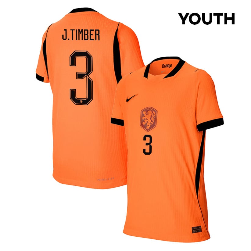 Jurriën Timber 3 Youth Netherlands National Team 2026 Home Jersey - Orange