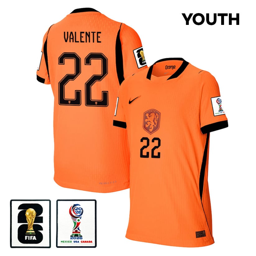 Luciano Valente 22 Youth Netherlands National Team 2026 Home Jersey - Orange