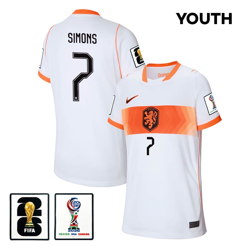 Xavi Simons 7 Youth Netherlands National Team 2026 Away Jersey - White