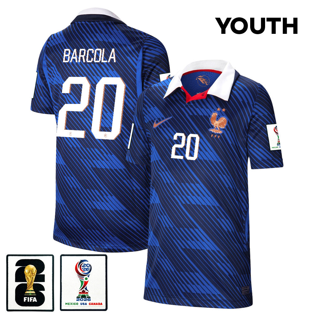 Bradley Barcola 20 Youth France National Team 2026 Home Jersey - Blue