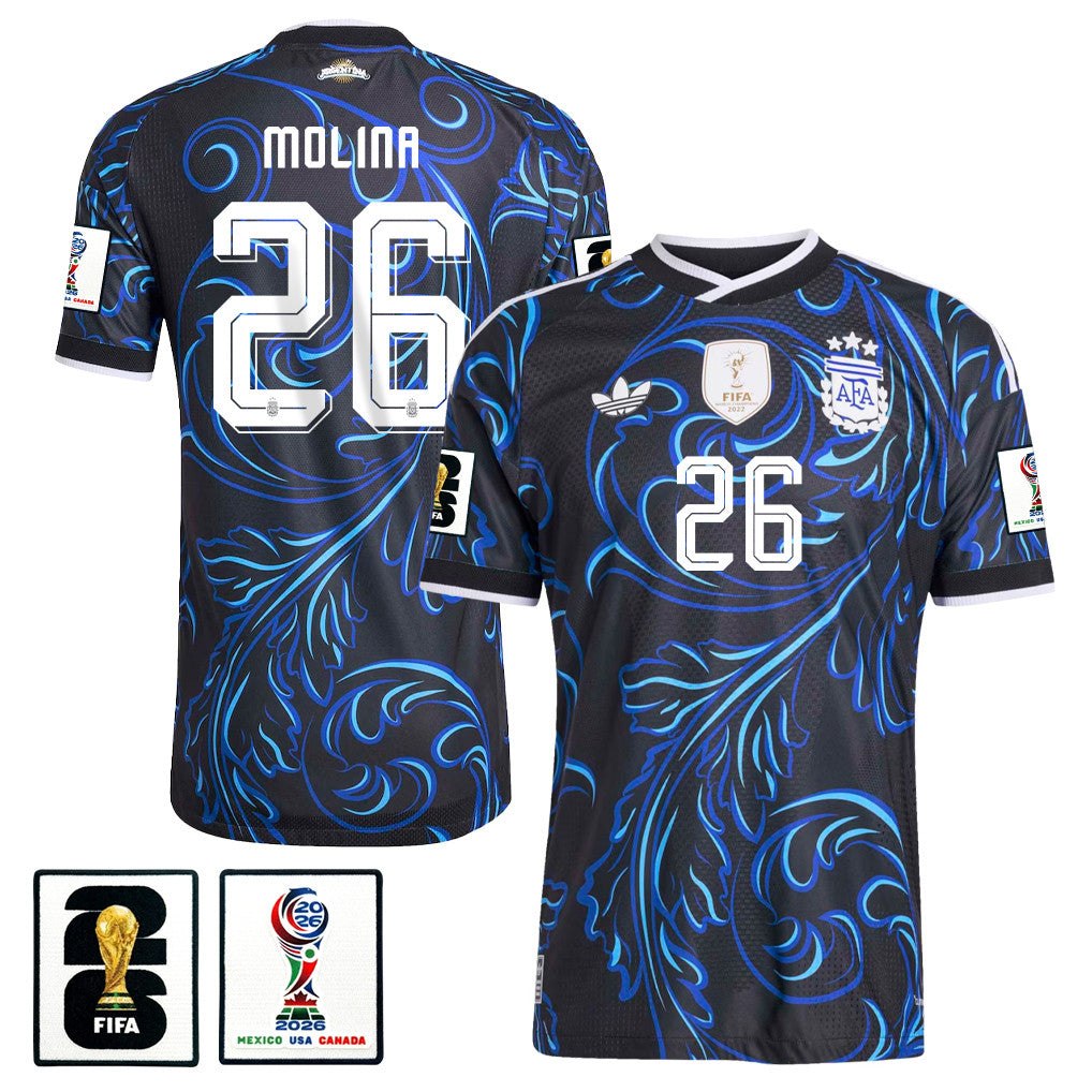 Nahuel Molina 26 Argentina National Team 2026 x World Cup Patch Away Jersey - Black, Men