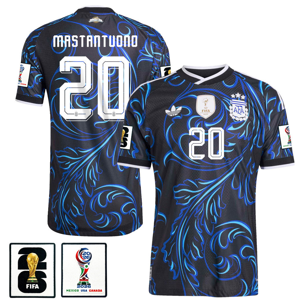 Franco Mastantuono 20 Argentina National Team 2026 x World Cup Patch Away Jersey - Black, Men