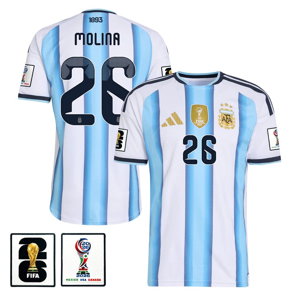 Nahuel Molina 26 Argentina National Team 2026 x World Cup Patch Home Jersey - White, Men
