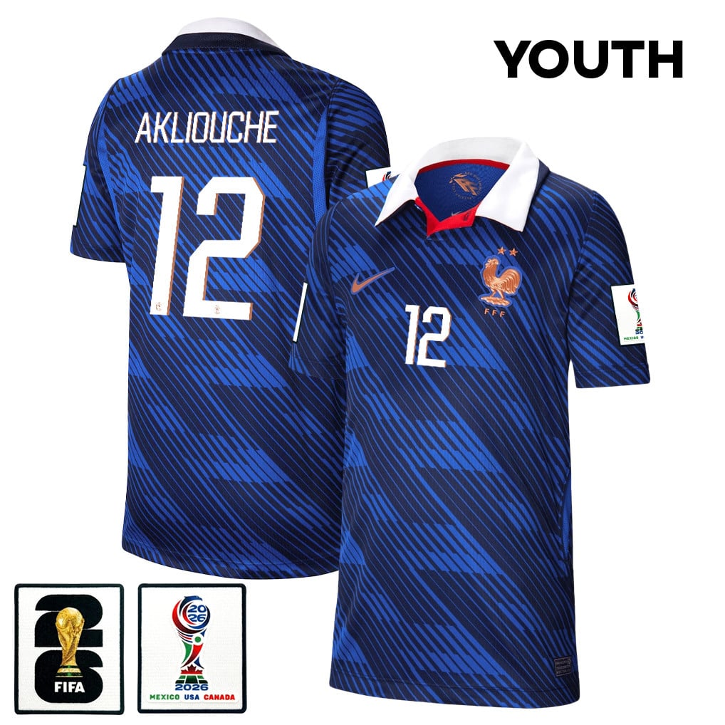 Maghnes Akliouche 12 Youth France National Team 2026 Home Jersey - Blue