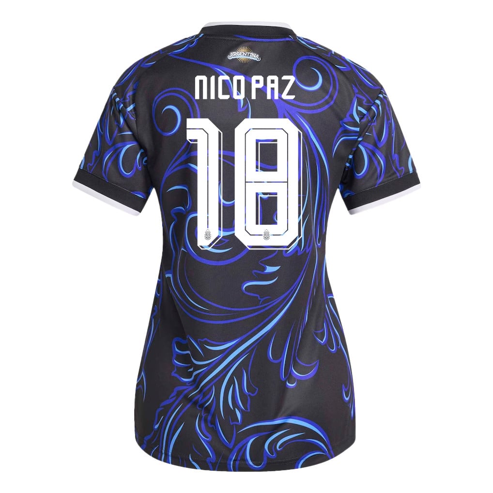 Nico Paz 18 Women's Argentina National Team 2026 Away Jersey - Black