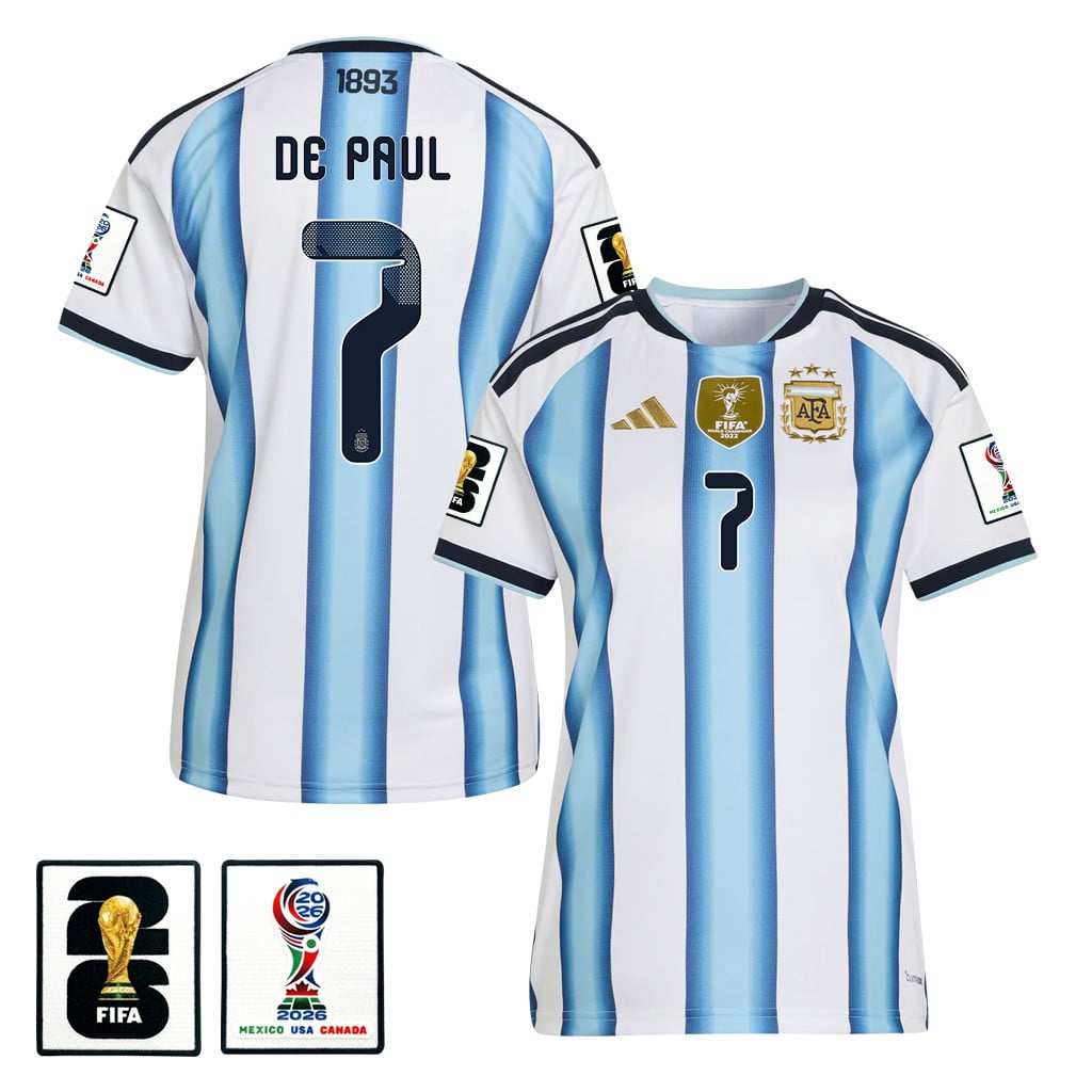 Rodrigo De Paul 7 Women's Argentina National Team 2026 Home Jersey - White