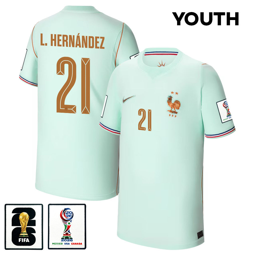 Lucas Hernández 21 Youth France National Team 2026 Away Jersey - Green