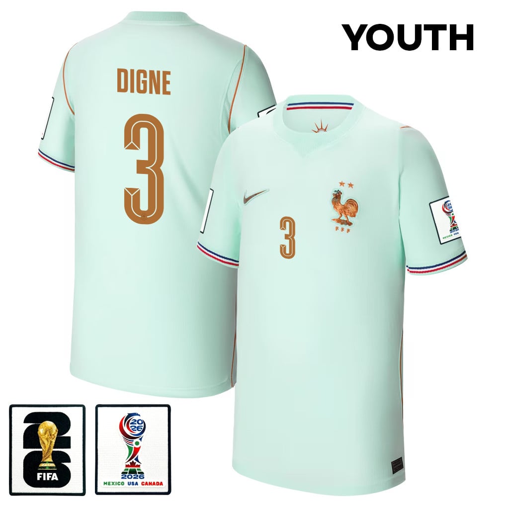 Lucas Digne 3 Youth France National Team 2026 Away Jersey - Green