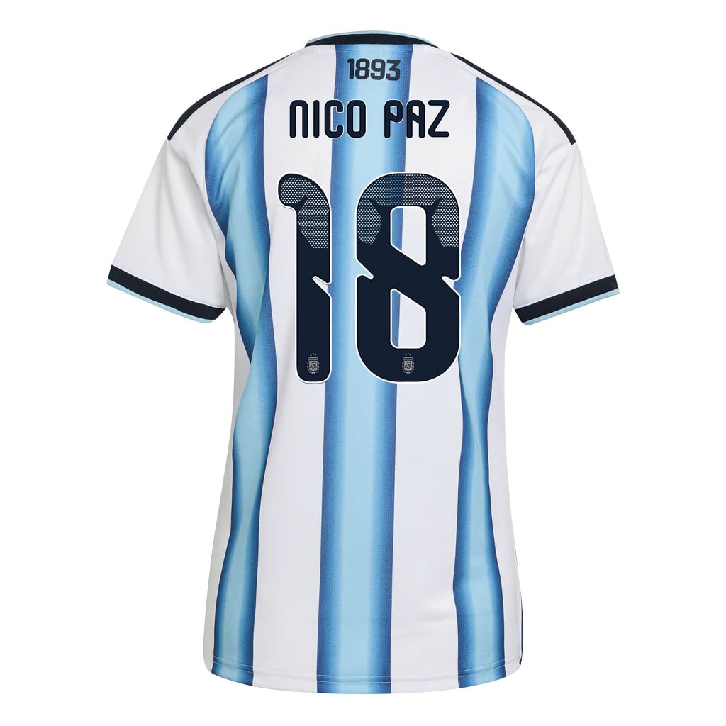 Nico Paz 18 Women's Argentina National Team 2026 Home Jersey - White