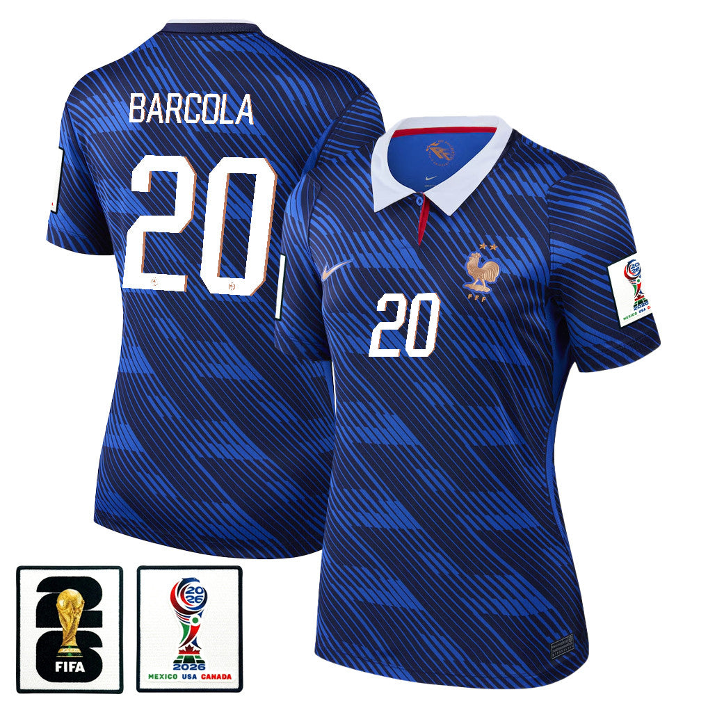 Bradley Barcola 20 Women's France National Team 2026 Home Jersey - Blue