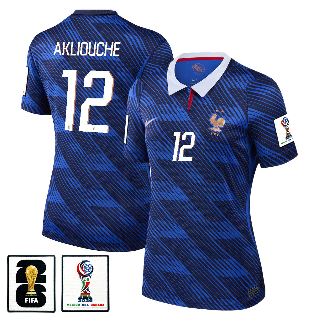 Maghnes Akliouche 12 Women's France National Team 2026 Home Jersey - Blue