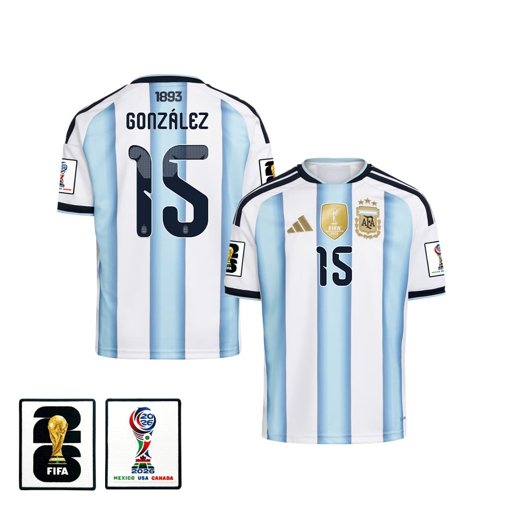 Nicolás González 15 Youth Argentina National Team 2026 Home Jersey - White