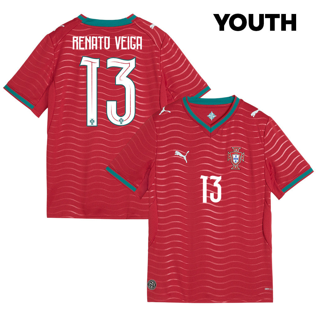 Renato Veiga 13 Youth Portugal National Team 2026 Home Jersey - Red