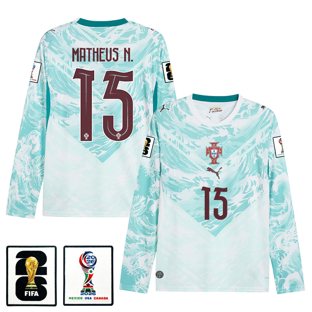 Matheus Nunes 15 Portugal National Team 2026 Away Long Sleeve Jersey - White
