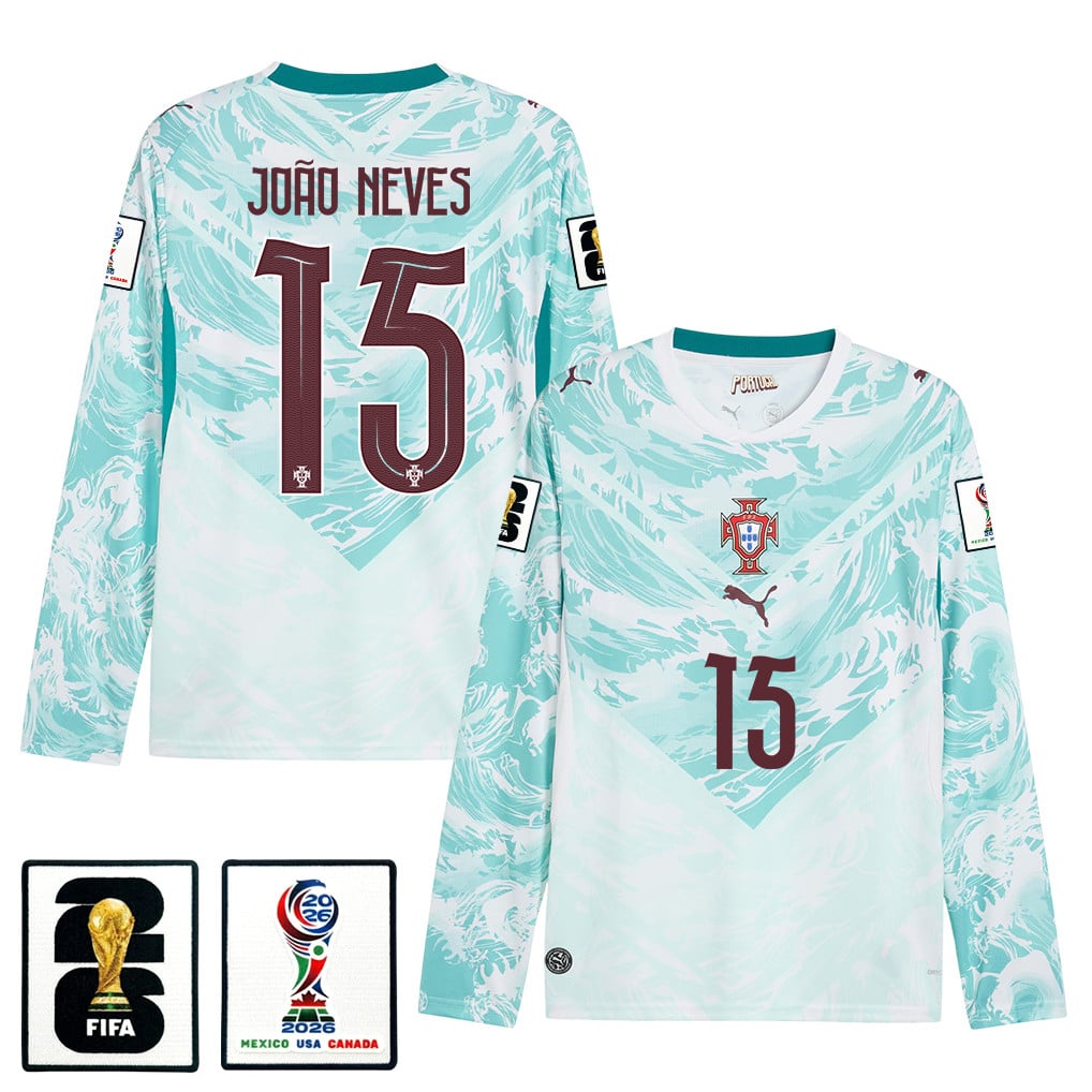 João Neves 15 Portugal National Team 2026 Away Long Sleeve Jersey - White