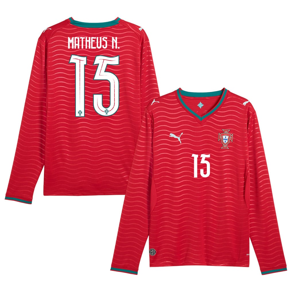 Matheus Nunes 15 Portugal National Team 2026 Home Long Sleeve Jersey - Red