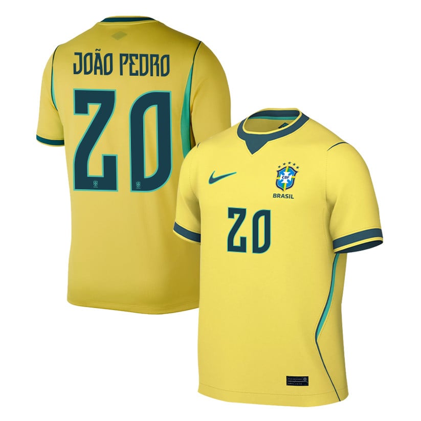 João Pedro 20 Brazil National Team 2026 Home Jersey - Yellow, Men