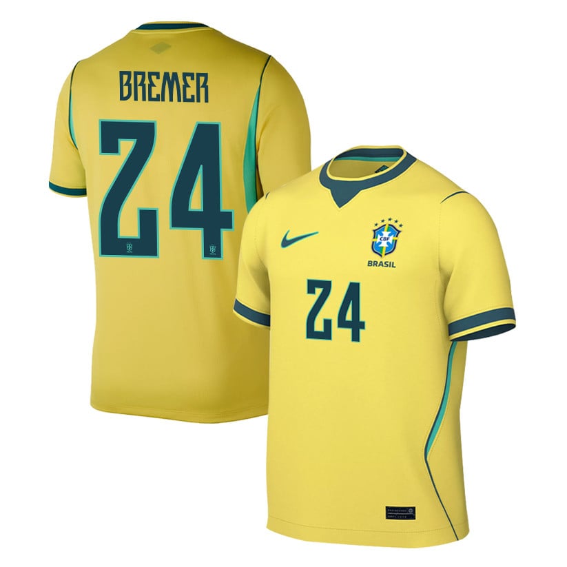Gleison Bremer 24 Brazil National Team 2026 Home Jersey - Yellow, Men