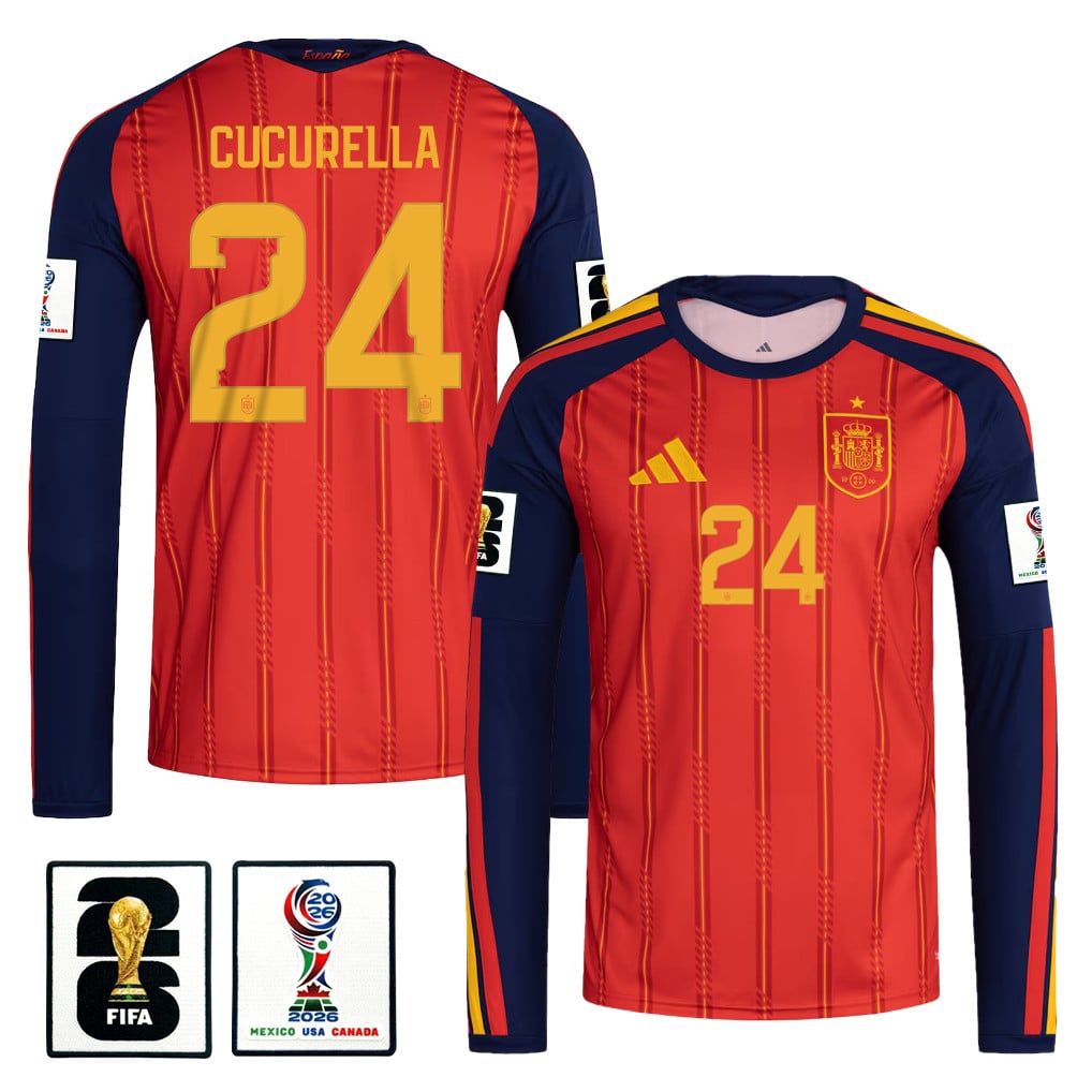 Marc Cucurella 24 Spain National Team 2026 Home Long Sleeve Jersey - Red