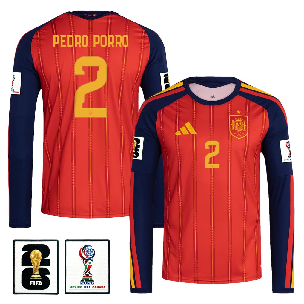 Pedro Porro 2 Spain National Team 2026 Home Long Sleeve Jersey - Red