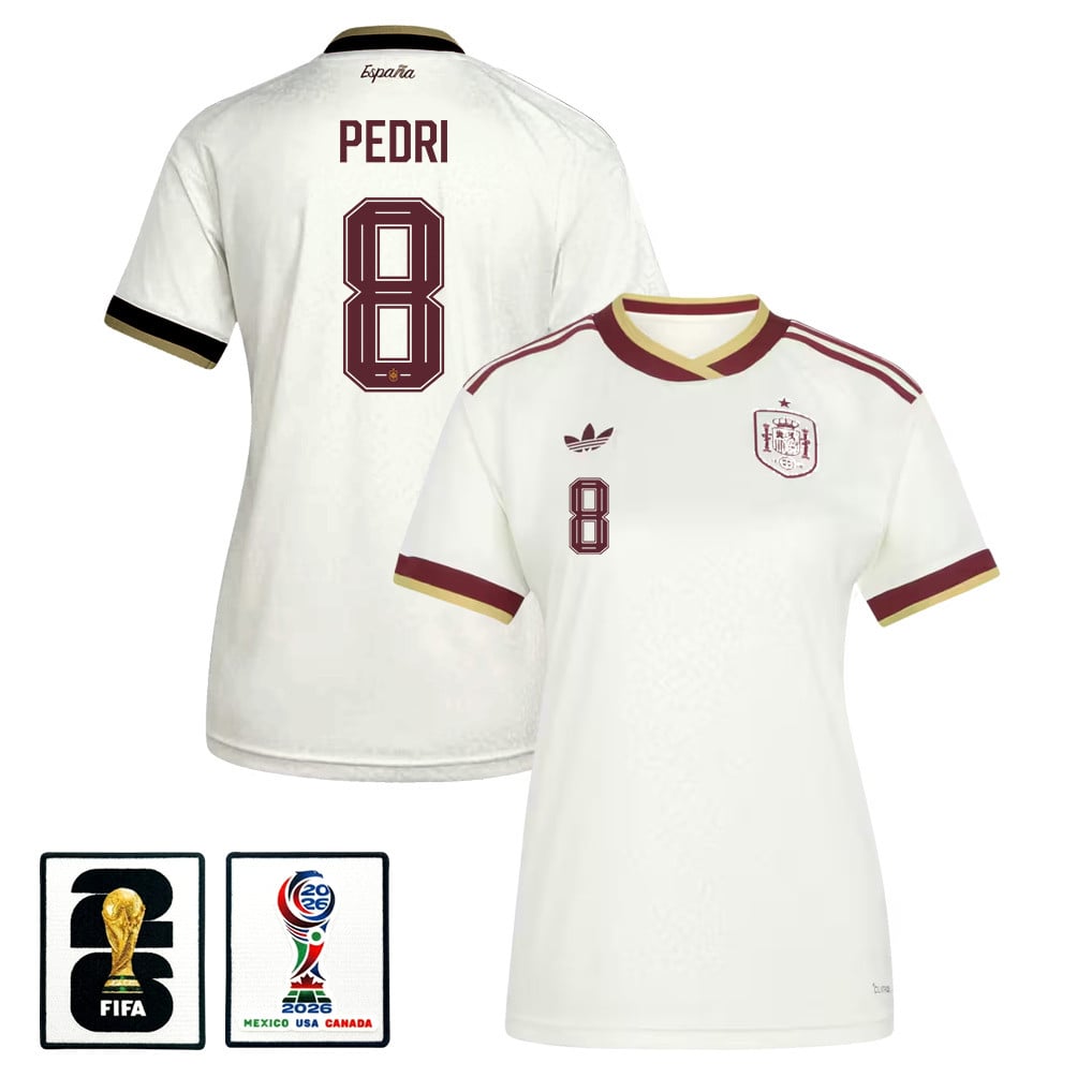 Pedri 8 Women's Spain National Team 2026 Away Jersey - White