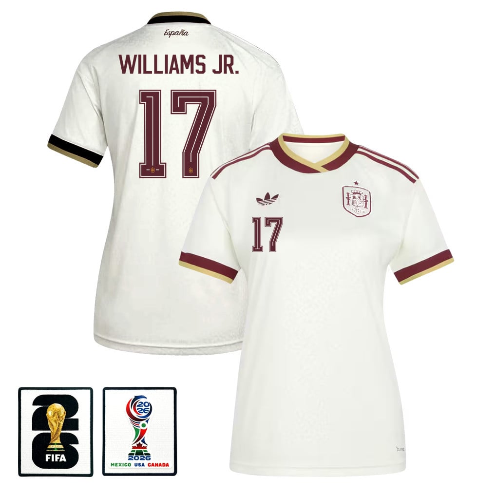 Nico Williams 17 Women's Spain National Team 2026 Away Jersey - White