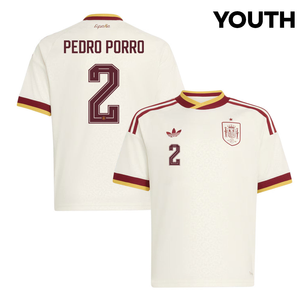Pedro Porro 2 Spain National Team 2026 Youth Away Jersey - White