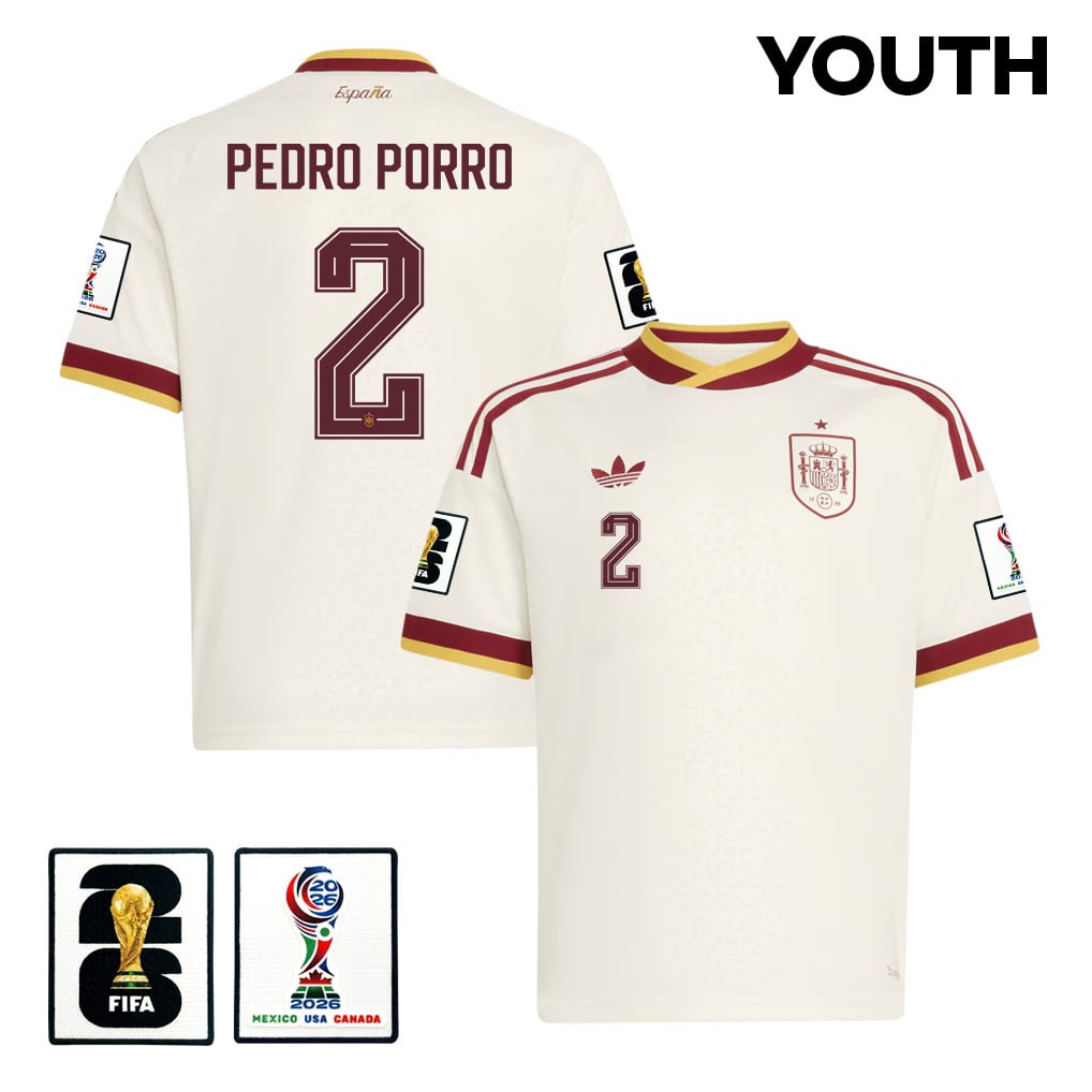 Pedro Porro 2 Spain National Team 2026 Youth Away Jersey - White