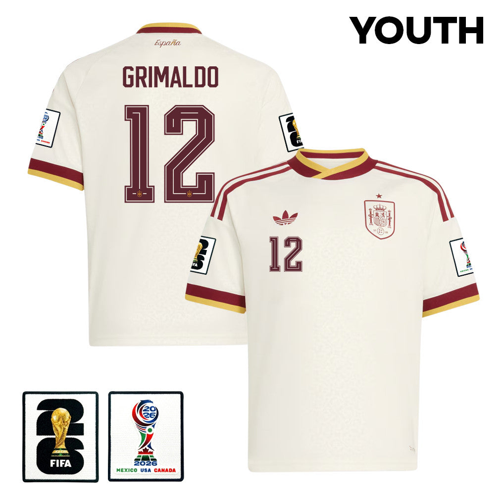 Álex Grimaldo 12 Spain National Team 2026 Youth Away Jersey - White