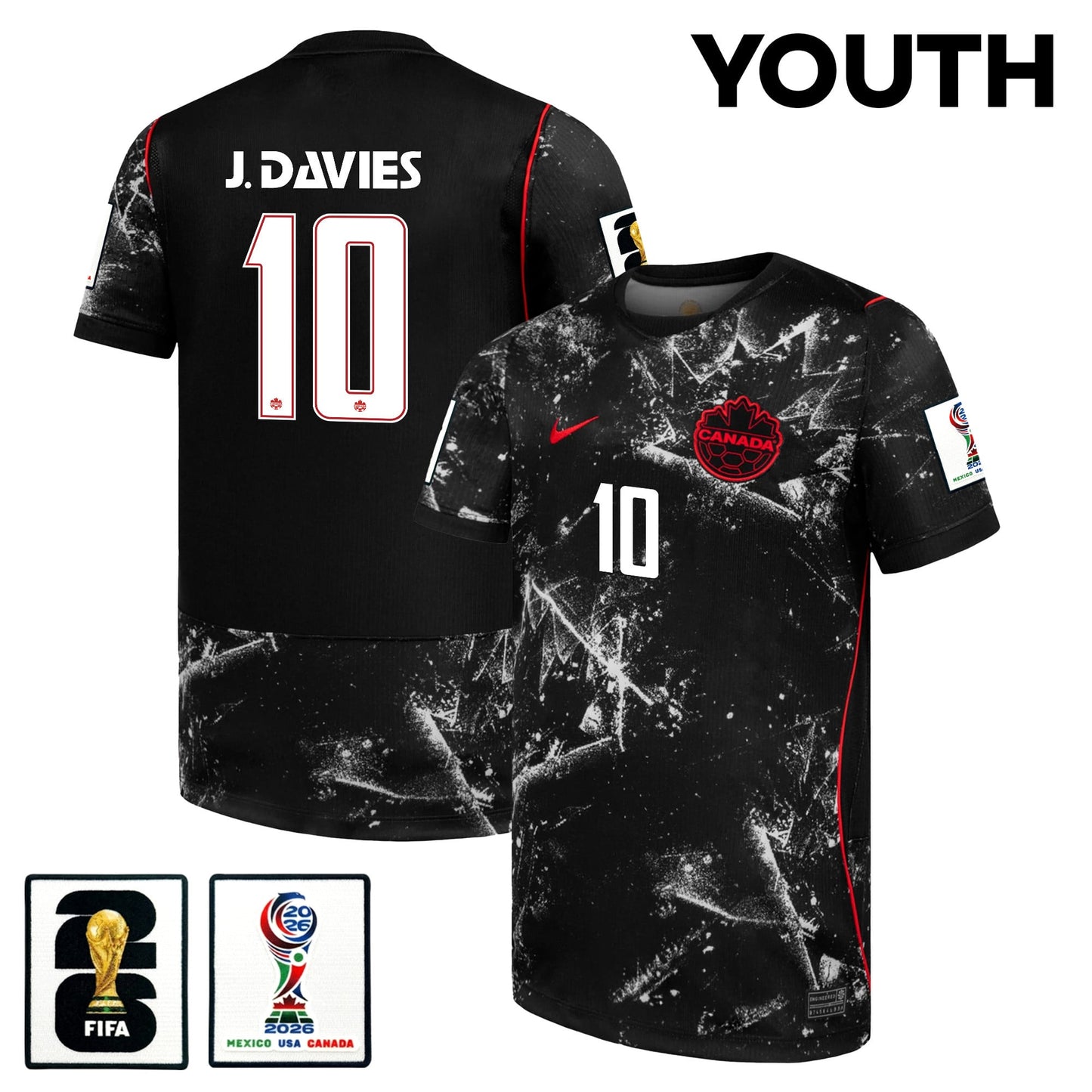 Jonathan David 10 Youth Canada National Team 2026 Away Jersey - Black