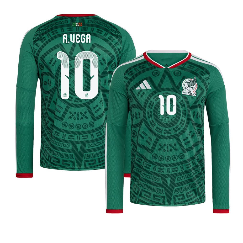 Alexis Vega 10 Mexico National Team 2026 Home Long Sleeve Jersey - Green