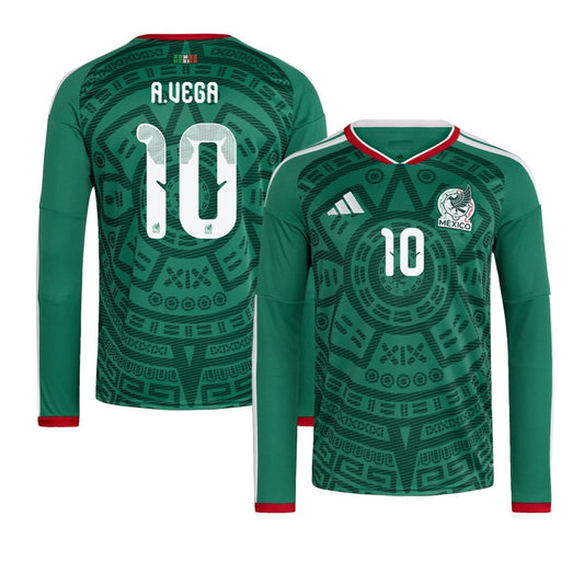 Alexis Vega 10 Mexico National Team 2026 Home Long Sleeve Jersey - Green